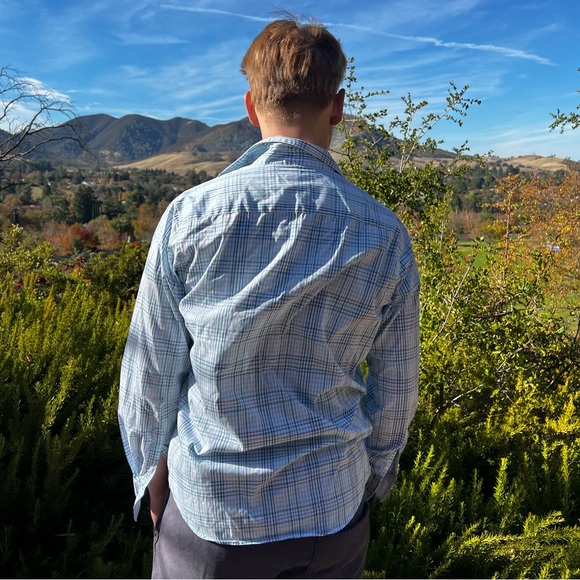 VAN HEUSEN MEN FLEX SLIM FIT LONG SLEEVE BUTTON DOWN SHIRT CHECK PLAID SUIT STUD - Picture 5 of 16